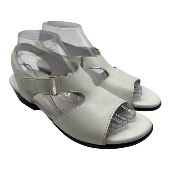 SAS Suntimer Sandals Women's Size 8.5 N NARROW White‎ Leather Heels Adjustable - Picture 1 of 11